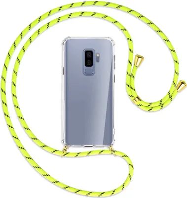 Produktbild von Handykette Backcover-Schutzhülle mit Band (Metall goldfarben) für Samsung Galaxy S9+ / S9 Plus - neongelb