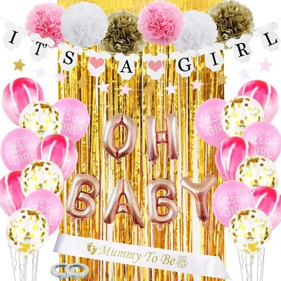 Produktbild von Luftballons Set und Requisiten für die Babyparty - "IT'S A GIRL"