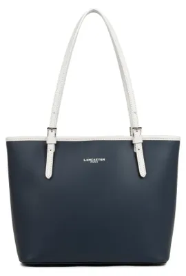 Imagen del producto de Bolso bandolera Lancaster Sac, cierre con cremallera, diseño liso, color azul oscuro - color crema