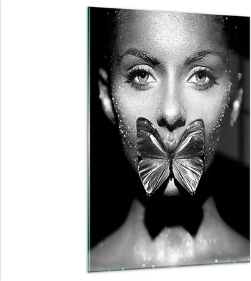 Produktbild von Bilder auf glas - Einteilig - Frau Schmetterling Mund - 80x120cm - Glasbilder - Wandbilder - Bilder - zum Aufhängen bereit - Wanddekoration aus Glas - Glas Bilder - Wandbild auf Glas - GPA80x120-4637