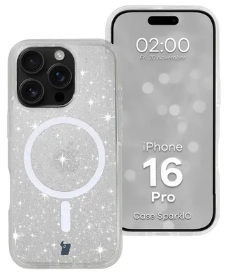 Produktbild von Glitzer Hülle mit Magnetring für iPhone 16 Pro, Bizon Case SparklO, Transparent mit Glitzer