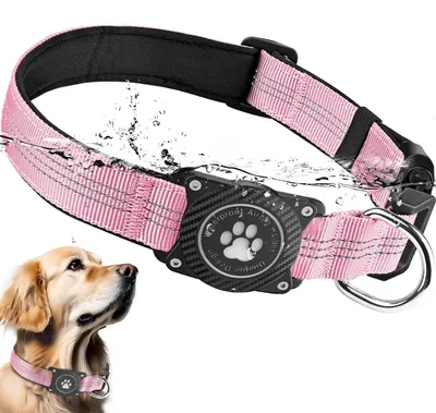 Produktbild von Hundehalsband mit Airtag-Halter, verstellbar, wasserdicht, reflektierend, leuchtend, Rosa, L (37.5-51.5 cm)