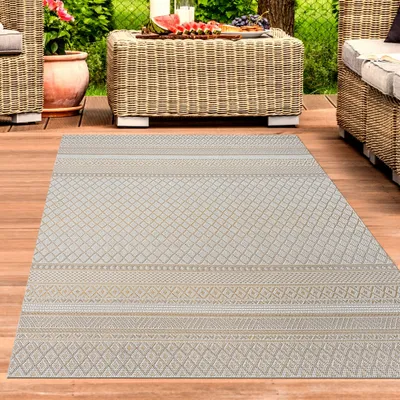 Image de Tapis moderne d'intérieur et d'extérieur - design ethnique avec motifs géométriques en beige-jaune Taille - 240 x 340 cm