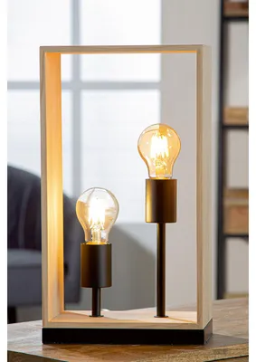 Obrázok produktu pre Stolná lampa GILDE, "Scatola", drevo, prírodná farba, d. 12 cm, š. 22 cm, v. 40 cm 59310