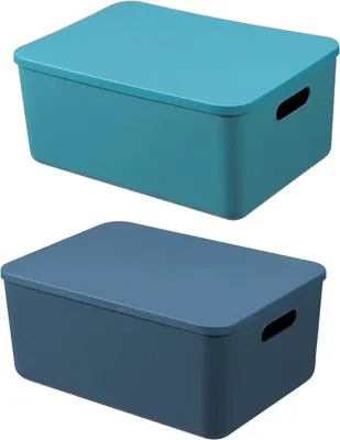 Immagine prodotto di Contenitore di stoccaggio Famanu con coperchio - Impilabile, medio, blu + verde