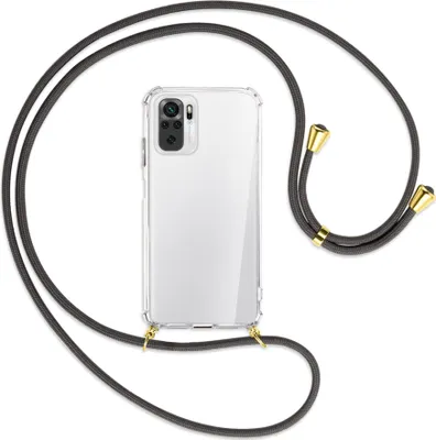 Produktbild von Handykette Backcover-Schutzhülle mit Band (Metall goldfarben) für Xiaomi Redmi Note 10 4G - dunkelgrau