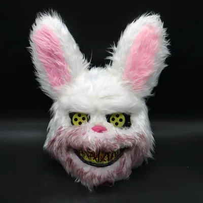 Obrázok produktu pre Strašidelná králičia maska Plyšový a plastový kostým králičej hlavy pre Halloween Karneval Ružová a biela