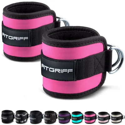 Zdjęcie produktu dla FITGRIFF® Pętle na kostki V1 (wyściełane) - do treningu fitness na maszynach kablowych - (2 sztuki). Opaski na kostki dla kobiet i mężczyzn (różowe)