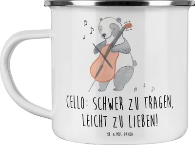 Produktbild von Mr. & Mrs. Panda becher emaille Cello Liebe - Weiß - Geschenk, Teetasse, Musikinstrument, Lernen, Klassische Musik, Instrument, Pott, Streichinstrument, Tasse, Kaffeepott