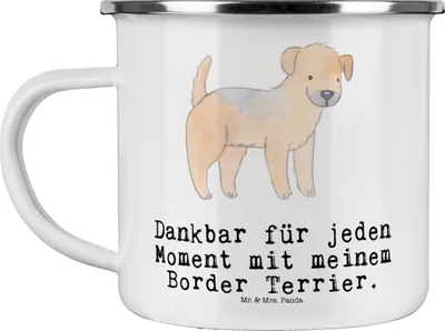 Produktbild von Mr. & Mrs. Panda Pott Border Terrier Moment - Weiß - Geschenk, becher emaille, Tasse, Haferl, Kaffeepott, Teetasse