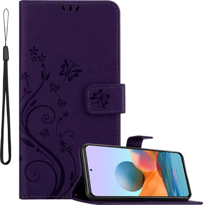 Obrázok produktu pre Cadorabo kryt pre Xiaomi RedMi NOTE 10 PRO in FLORAL DARK LILA ochranný kryt v kvetinovom dizajne s magnetickým zatváraním, funkciou stojana a slotmi na karty flipové puzdro kvetinový kryt puzdro na mobilný telefón s chlopňou kryt knihy