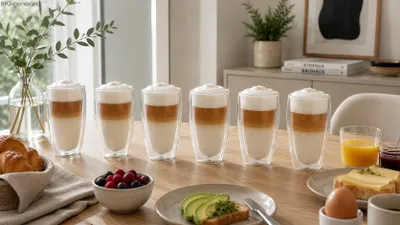 Produktbild von Latte Macchiato-Gläser 400ml Doppelwandig isolierglas Extra lang warmhaltend Maße ≈9 x 14cm (6 Stück)