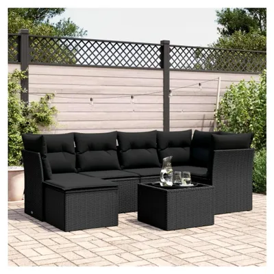 Produktbild von Gartensofa-Set mit Kissen, 7-teilig, schwarz, Polyrattan, für den Außenbereich