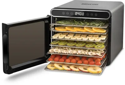 Produktbild von SENCOR SFD 7750SS Sušička ovoce, príkon: 600 W, veľkokapacitná sušička s celkovou sušiacou plochou 0,59 m², 7 kovových podnosov, regulácia teploty 30-75°C, LED displej,