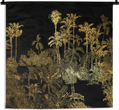 Produktbild von MuchoWow® Wandteppich Wandbehang Dschungel - Gold - Bäume 150x150 cm Tapisserie Dekoration Wandtuch - Wohnaccessoires - Modernes