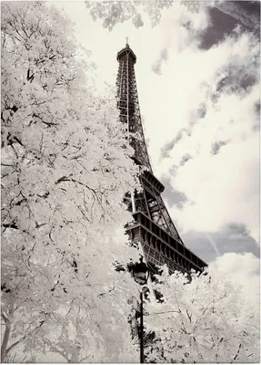 Produktbild von Leinwandbild Sehenswürdigkeiten 70 x 50 cm - Wandbild Weiß Grau - Keilrahmen Paris Eiffelturm Wohnzimmerdeko Wanddeko Wandgemälde