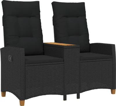 Immagine prodotto di vidaXL Panca reclinabile con tavolino Nero 126 x 65 x 112 cm Poly-rattan