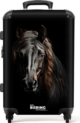 Produktbild von NoBoringSuitcases.com Koffer Mittelgroß 67x43x25 cm, Tiere auf schwarzem Hintergrund: Friesisches Pferd, 60L