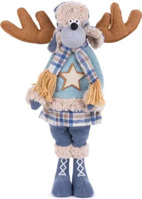 Produktbild von Figur MagicHome Weihnachten, Rentier Mädchen im blauen Pullover, Stoff, 24x18x55 cm