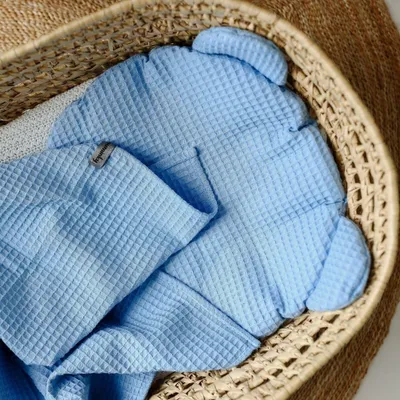 Produktbild von Muminky | Waffel-Decke mit Kissen - 75x100 cm - Blau - Atmungsaktiv, Leicht, Vielseitig