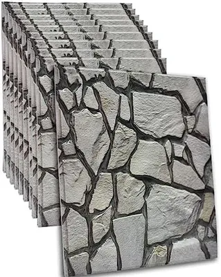 Produktbild von PolkaHome® Selbstklebende 3D-Wandpaneele für PVC-Tapete, 10er-Pack, 30x30 cm, Steinmuster, Grau