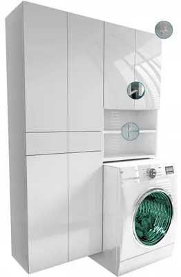 Zdjęcie produktu dla ZABUDOWA PRALKI SZAFKI WISZĄCE biały + POŁYSK 120cm