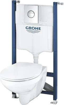 Produktbild von WC Komplettset GROHE Solido Compact, Weiß, 1.13 m, Keramik, Inkl. Betätigungsplatte, Wandhalterungen, Bau Ceramic WC