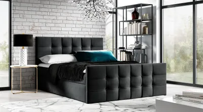 Produktbild von Boxspringbett Schlafzimmerbett NOEL 120x200cm Stoff Schwarz inkl. Bettkasten