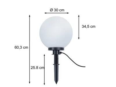 A garden lamp with dimensions indicated by measurement lines and text.