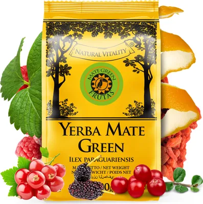 Immagine prodotto di Tè di yerba mate MATE GREEN Frutas 200g - yerba mate brasiliana con molta frutta secca, ingredienti naturali
