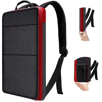 Produktbild von Ultra Dünner Erweiterbarer Laptop Rucksack, USB Business Reise Rucksack, Wasserdicht, Herren Damen, Oxford, Vielseitig, 13-14 Zoll, Schwarz Rot