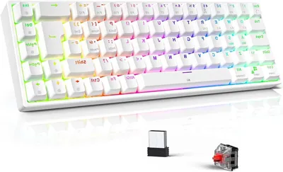Zdjęcie produktu dla Klawiatura mechaniczna - Bezprzewodowa - Do gier i pracy - Podświetlenie RGB - Układ TKL (65%) - Biała