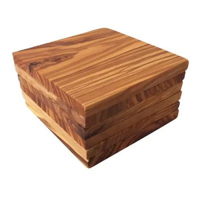 Image de Dessous de verre Dessous de verre carré "Carré" Lot de 6 dessous de verre en bois d'olivier