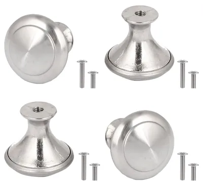 Produktbild von 4 silberfarbene Möbelknöpfe, Schrankknöpfe, Kommodenknöpfe, Schrankgriffe, Möbelknöpfe, Edelstahl, 27 mm, rund, für Küchentüren, Schränke und Schubladen