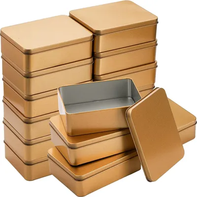 Immagine prodotto di set di 16 piccole scatole rettangolari in metallo con coperchio in acciaio inox dorato - 12x9x4cm