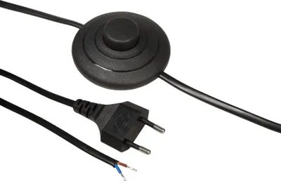 Produktbild von Euro-Netzkabel McPower mit Fußschalter und blanken Enden, 2m, schwarz