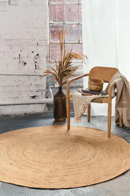 Produktbild von Tapiso Teppich Rund JUTE Moderner Teppich aus Naturfaser im Boho/Skandi Stil 160 x 160 cm