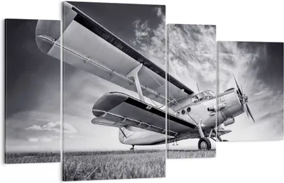Produktbild von Bild auf Leinwand - Leinwandbild - 4 Teile - Flugzeug An-2 Schwarzweiß - 120x70cm - Wand Bild - Wanddeko - Wandbilder - Leinwanddruck - Bilder - Wanddekoration - Leinwand bilder - DL120x70-4363