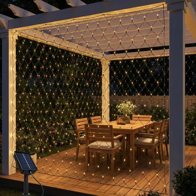 Solar-Netzbeleuchtung 2x2 m, 144 LEDs, 8 Modi, warmweiß, IP65