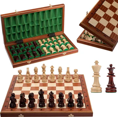 Immagine prodotto di Set da scacchi professionale TOURNAMENT n. 7 in legno - Modello Staunton con pezzi da scacchi di grandi dimensioni (50 cm) e scacchiera pieghevole intarsiata in mogano e sicomoro