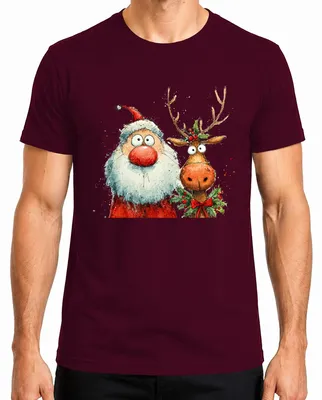 Obrázok produktu pre Vtipné vianočné tričko Santa a sob, bordová farba, XL