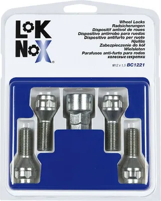Imagen del producto de Juego de candados para llantas MCGARD LoKNoX, color plateado, con ángulo de 60°, rosca M12, y calibres SW17 y SW19, de 29,5 mm de longitud