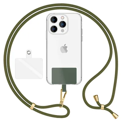 Image de HoldMe Air Edition - Lanyard universel avec 2 pads & mousqueton (or) - 160cm de sangle pour portable à porter autour du cou - Vert olive