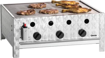 Produktbild von Bartscher Gas-Tischbräter TB1000R 3 Brenner 10 kW Piezo-Zündung Edelstahl Flüssiggas Außenbereich 685x565x275 mm