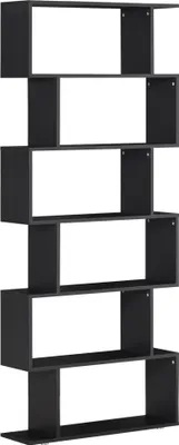 Produktbild von HOMCOM Bücherregal, 6 Regale, Holz, S-Form, 80 x 24 x 191 cm, schwarze Regale