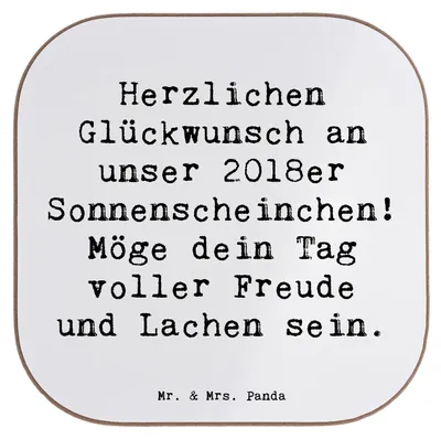 Produktbild von Mr. & Mrs. Panda Untersetzer für Gläser Spruch 2018 Geburtstag Sonnenscheinchen - Weiß - Geschenk, Geburtstagsgeschenk, gläseruntersetzer, Coaster, Happy Birthday, Alter