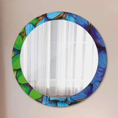 Produktbild von Spiegel - Mirror zum Wandspiegel Schlafzimmer – Schminkspiegel- blau und grün Schmetterling- Ø80cm