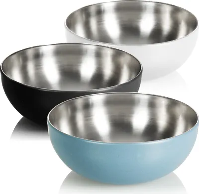 Produktbild von com-four® 3x Rührschüssel aus Edelstahl - multifunktionale Küchenschüssel für Snacks oder Salate - Metallschüssel mit Außenbeschichtung - ca. 3 L