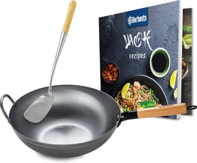 Produktbild von CLP Wok-Set Kohlenstoffstahl, flacher oder runder Boden für Gas oder Induktion,flach