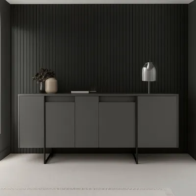 Produktbild von Kommode Dgarzitt, Wohnzimmerbuffet, Wohnzimmer-Sideboard, Moderne Küchen-Speisekammer, 160x35h80 cm, Anthrazit und Schwarz